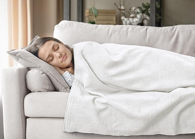 Utopia Bedding White 100% Cotton Blanket [Queen Size - 90x90 Inch] 350GSM Lightweight, Soft and Breathable Thermal Blanket for All Seasons