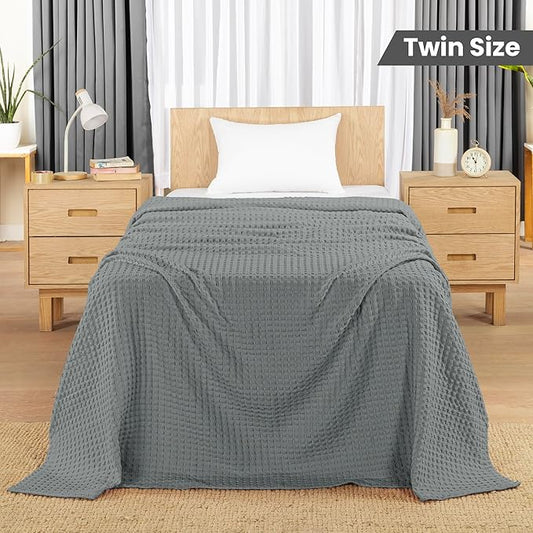 Utopia Bedding Cool Grey 100% Cotton Waffle Blanket 300 GSM [Twin - 90x72 Inch] Soft Lightweight Breathable Bed Blanket for All Season
