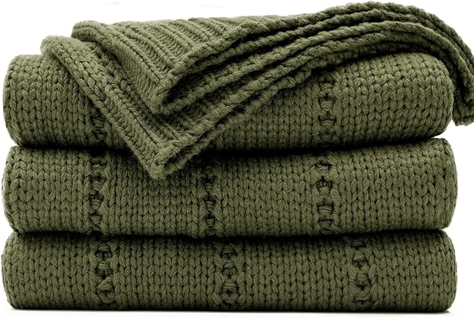 RECYCO Cable Knit Moss Green Throw Blanket for Couch, Super Soft Warm Cozy Decorative Knitted Throw Blanket 2.3LB for Bed, Sofa, Chair 50"x60"
