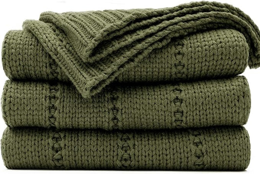 RECYCO Cable Knit Moss Green Throw Blanket for Couch, Super Soft Warm Cozy Decorative Knitted Throw Blanket 2.3LB for Bed, Sofa, Chair 50"x60"