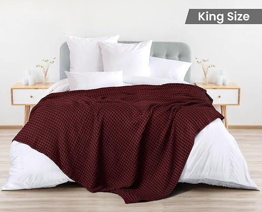 Utopia Bedding Burgundy 100% Cotton Waffle Blanket 300 GSM [King - 90x108 Inch] Soft Lightweight Breathable Bed Blanket for All Season