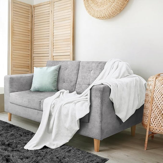 Utopia Bedding White 100% Cotton Blanket [Throw Size - 60x50 Inch] 350GSM Lightweight, Soft and Breathable Thermal Blanket for All Seasons