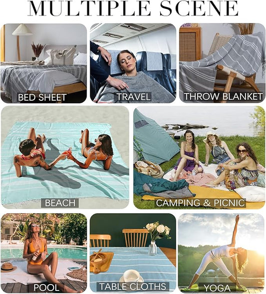 Giant Huge Thin Boho Throw Blanket Turkish Beach Blanket Towel Jumbo Extra Large XL XXL Big Oversized Outdoor Picnic Accessories Airplane Travel Essentials Camping Gears Must Haves Yard Yoga Mat Black