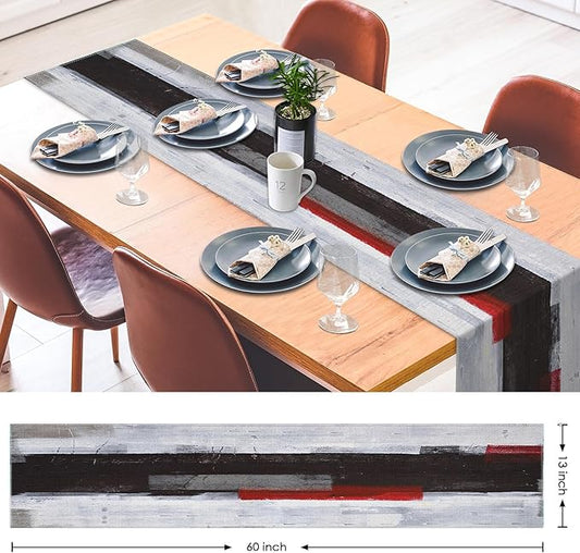 Emvency Black and White Table Runner, Modern Grey Red Art Painting for Kitchen Coffee Table Family Dinners Holiday Parties Wedding Events Decor(13x60 inch)