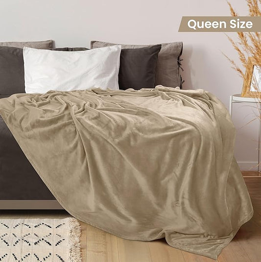 Utopia Bedding Fleece Blanket Queen Size Camel 300GSM Luxury Fuzzy Soft Anti-Static Microfiber Bed Blanket (90x90 Inch)