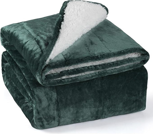 Alomidds Weighted Blanket Queen Size 15lbs 60 x 80 inches,Adult Weighted Blankets with Soft Plush Fleece,Fluffy Thick Warm Sherpa & Cozy Flannel Heavy Blanket for Sofa Bed,Forest Green