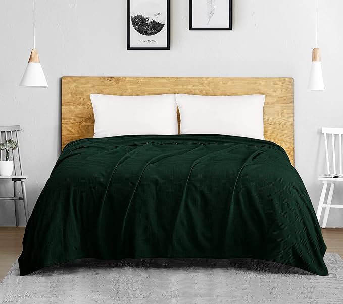 Utopia Bedding Forest Green 100% Cotton Blanket [King Size - 90x108 Inch] 350GSM Lightweight, Soft and Breathable Thermal Blanket for All Seasons
