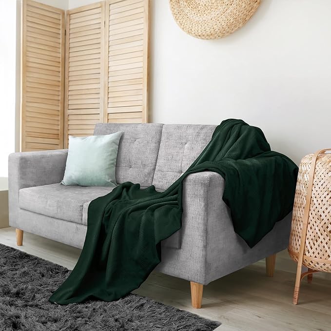 Utopia Bedding Forest Green 100% Cotton Blanket [King Size - 90x108 Inch] 350GSM Lightweight, Soft and Breathable Thermal Blanket for All Seasons