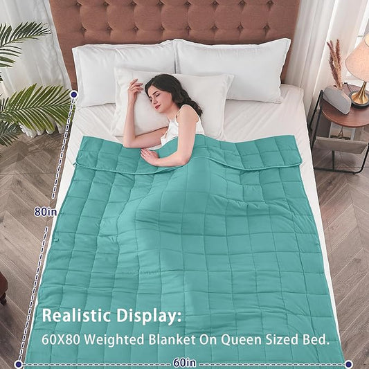 yescool Weighted Blanket for Adults (20 lbs, 60” x 80”, Teal) Cooling Heavy Blanket for Sleeping Perfect for 190-210 lbs, Queen Size Breathable Blanket with Premium Glass Bead, Machine Washable