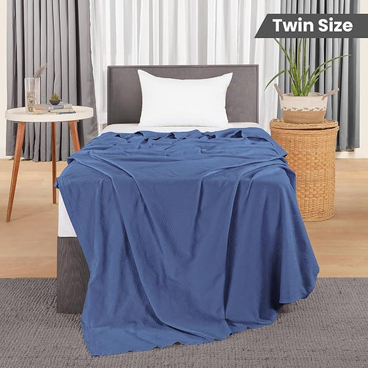 Utopia Bedding Wedgewood 100% Cotton Blanket [Twin Size - 90x72 Inch] 350GSM Lightweight, Soft and Breathable Thermal Blanket for All Seasons