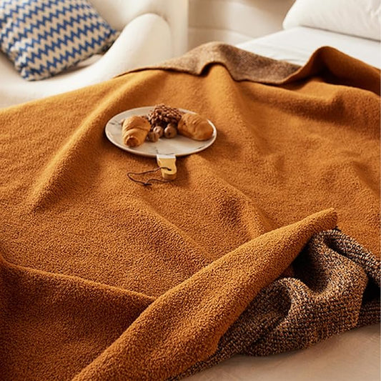 Burnt Orange Throw Blanket 50x70, Reversible Textured Fleece Blankets for Couch and Bed, Soft Warm Decorative Cozy Sofa Blanket for All Seasons