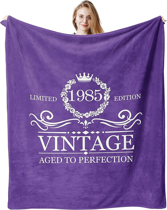40th Birthday Gifts for Women Men, 40th Birthday Throws Blanket 60"x50", Happy 40 Year Old Birthday Gifts, 1985 Birthday Gift for Turning 40 Year Old Woman Decorations Blanket Purple