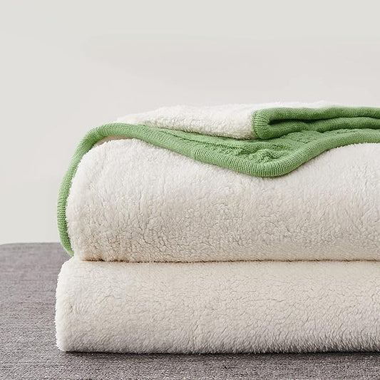 Longhui bedding Sage Green Acrylic Cable Knit Sherpa Throw Blanket - Thick, Soft, Big, Cozy Knitted Fleece Blankets for Couch, Sofa, Bed - Large 60 x 80 Inches Coverlet All Season
