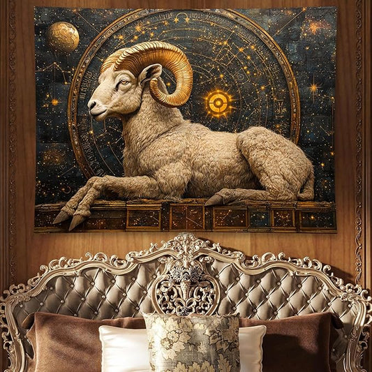 Liuzhouzai Vintage Zodiac Aries Tapestry Wall Hanging Astrology Home Decoration Aesthetics Suitable for Bedroom Living Room Dormitory Office Wall Decor 80x60 Inches