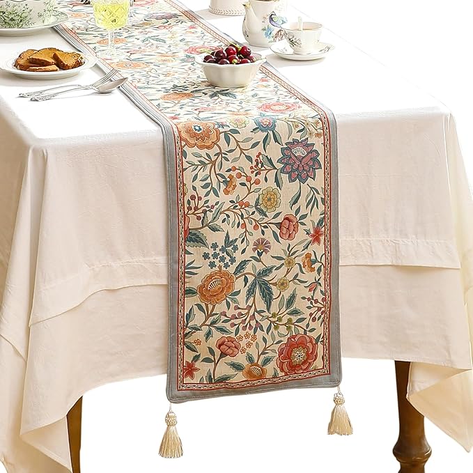 Farmhouse Floral Cloth Runner for Table,Decorative Linen 71 Inches Long Table Runners,Decor Tabletop for Kitchen,Dining,Tea Party,Home,Christmas,12"*71"