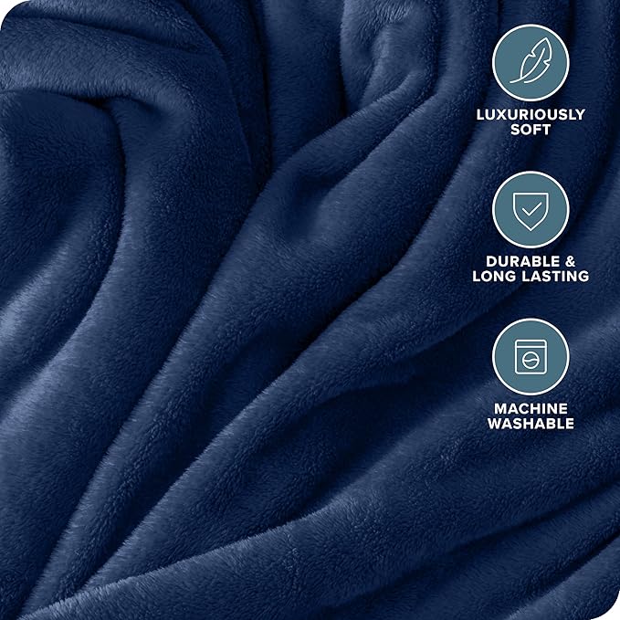 Bare Home Fleece Blanket - Throw XL - Dark Blue - Lightweight Blanket for Bed, Sofa, Couch, Camping, Gifts, and Travel - Microplush - Ultra Soft Warm Fleece (Throw XL, Dark Blue)