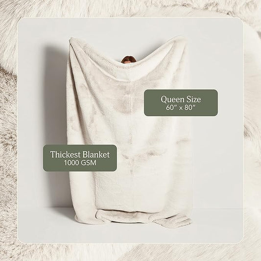 UnHide Marshmallow - Faux Fur Blanket - Heavy Weight, Extra Soft Blanket - Made from Recycled Materials - Machine Washable - Medium (60" x 80") - Snow White