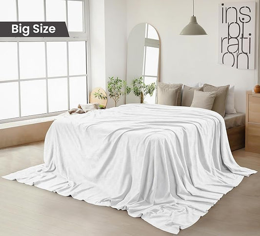 Utopia Bedding White 100% Cotton Blanket [Big Size - 120x120 Inch] 350GSM Lightweight, Soft and Breathable Thermal Blanket for All Seasons