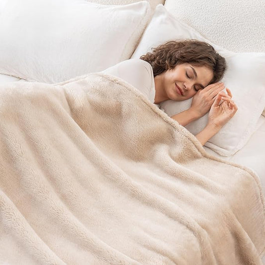 Berkshire Blanket Classic Extra-Fluffy™ Plush Blanket King Size, Soft Fuzzy Fluffy Long Hair Blanket for Couch Sofa Bed, Chino Khaki, 90x108 Inches