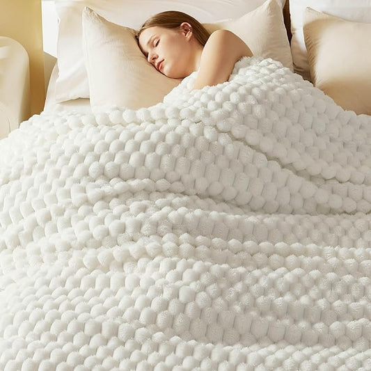 Bedsure King Size Blanket for Bed - Super Soft, Cozy Blankets for Women, Cute Large Fleece Gifts for Girls, Off White, 108x90 Inches