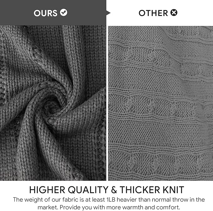 RECYCO Cable Knit Dark Grey Throw Blanket for Couch, Super Soft Warm Cozy Decorative Knitted Throw Blanket 2.3LB for Bed, Sofa, Chair 50"x60"