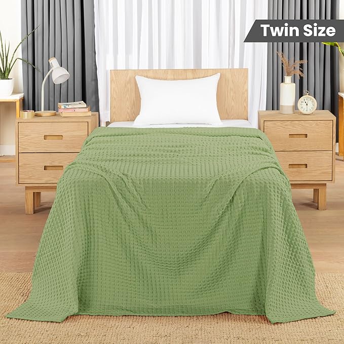 Utopia Bedding Sage Green 100% Cotton Waffle Blanket 300 GSM [Twin - 90x72 Inch] Soft Lightweight Breathable Bed Blanket for All Season