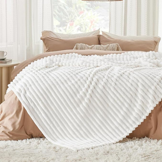 Bedsure King Size Blanket for Bed - GentleSoft Cozy Soft Blankets for Women, Cute Large Bedding Fleece Throws for Girls, Off White, 108x90 Inches