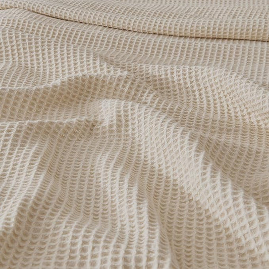 100% Cotton Blanket for Twin Size Bed - Tan Waffle Weave Lightweight Summer Bed Blanket - 90x66in Prewashed Breathable, Woven, Layering Blanket (Twin, Oatmeal)