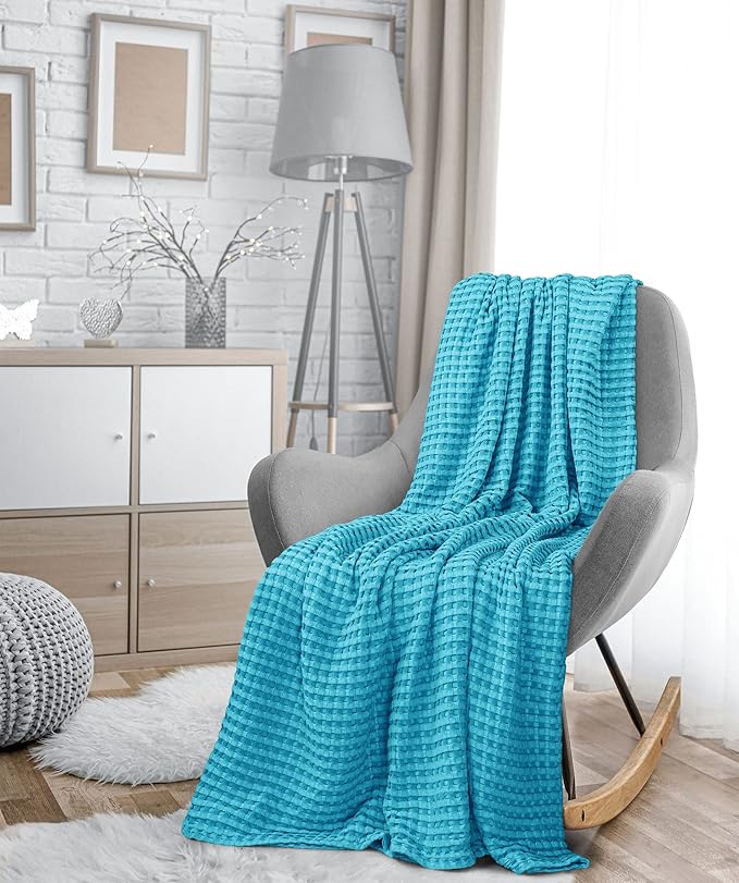 Utopia Bedding Teal 100% Cotton Waffle Blanket 300 GSM [King - 90x108 Inch] Soft Lightweight Breathable Bed Blanket for All Season (Pack of 6)