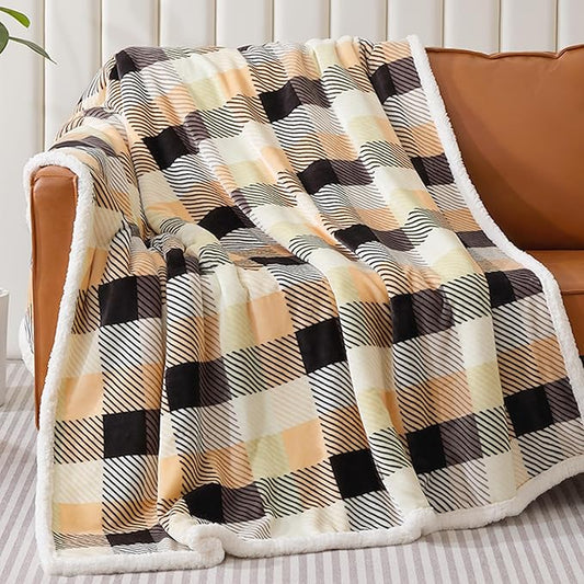 Touchat Sherpa Plaid Twin Blanket 60" X 70", Fuzzy Fluffy Soft Cozy Throw Blanket, Twin Size Plush Fleece Flannel Plush Microfiber Blanket for Couch Bed Sofa (Brown Color)