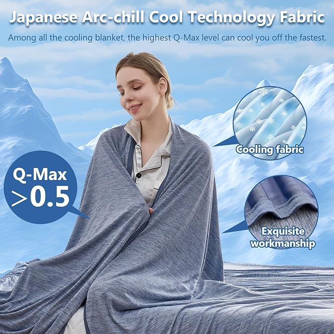 CHOSHOME Cooling Blanket Queen, Double Sided Cooling Blanket for Hot Sleepers, Arc-Chill Q-Max>0.5 Lightweight Breathable Summer Cold Blankets forCouch, Bed, Sofa, Camping, 90" x 90", Blue