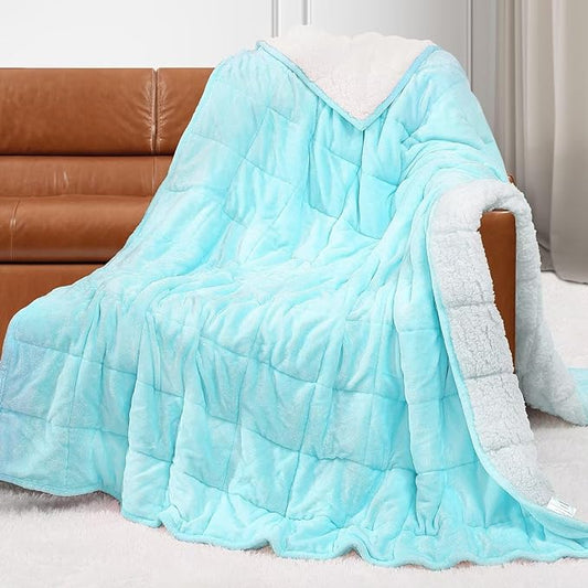Alomidds Sherpa Fleece Weighted Blanket for Adults(20lbs Twin Size) Heavy Blanket with Fluffy Warm Thick Sherpa & Cozy Soft Flannel Snuggle Great for Sofa Bed Calming, 48x72 inches,Aqua