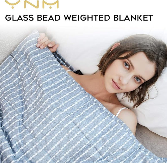YnM Weighted Blanket,Heavy 100 Percent Oeko-Tex Certified Cotton Material, Bed Blanket for One Person of 240lbs, Ideal for Queen/King Bed (60x80 Inches, 25 Pounds, Blue White)