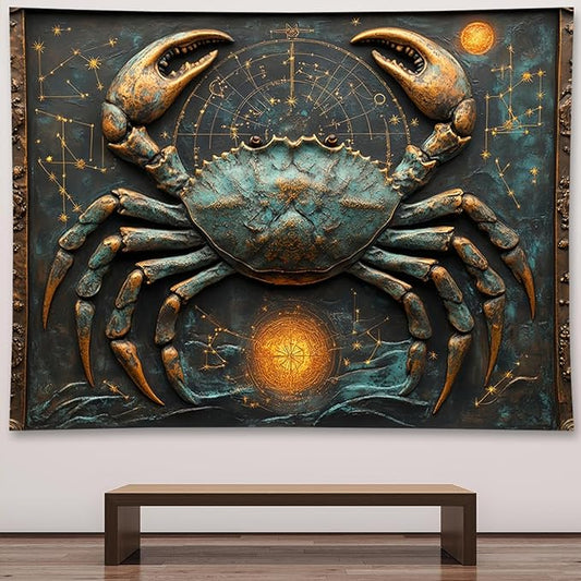 Liuzhouzai Vintage Zodiac Cancer Tapestry Wall Hanging Astrology Home Decoration Aesthetics Suitable for Bedroom Living Room Dormitory Office Wall Decor 100x70 Inches
