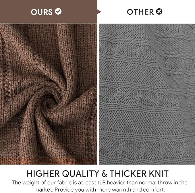 RECYCO Cable Knit Brown Throw Blanket for Couch, Super Soft Warm Cozy Decorative Knitted Throw Blanket 2.3LB for Bed, Sofa, Chair 50"x60"