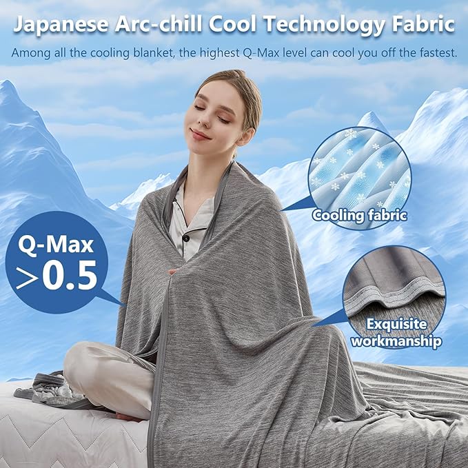 CHOSHOME Cooling Blanket King, Double Sided Cooling Blankets for Hot Sleepers, Arc-Chill Q-Max>0.5 Cold Blanket, Lightweight Breathable Summer Blankets for Couch, Bed, Sofa, Camping, 90" x 108", Grey