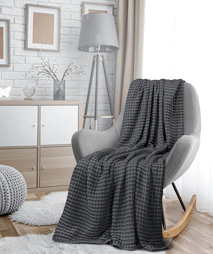 Utopia Bedding Charcoal 100% Cotton Waffle Blanket 300 GSM [Full - 90x84 Inch] Soft Lightweight Breathable Bed Blanket for All Season