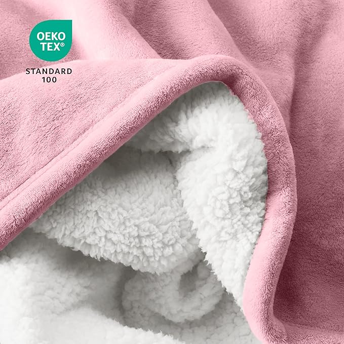 Bare Home Sherpa Fleece Blanket - Twin/Twin Extra Long - Blanket for Bed, Sofa, and Couch - Warm & Lightweight - Fluffy & Soft - Reversible (Twin/Twin XL, Light Pink)