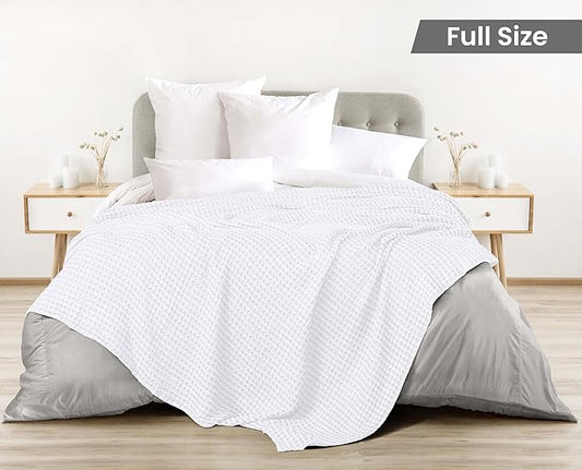 Utopia Bedding White 100% Cotton Waffle Blanket 300 GSM [Full - 90x84 Inch] Soft Lightweight Breathable Bed Blanket for All Season