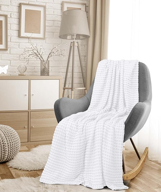 Utopia Bedding White 100% Cotton Waffle Blanket 300 GSM [Full - 90x84 Inch] Soft Lightweight Breathable Bed Blanket for All Season