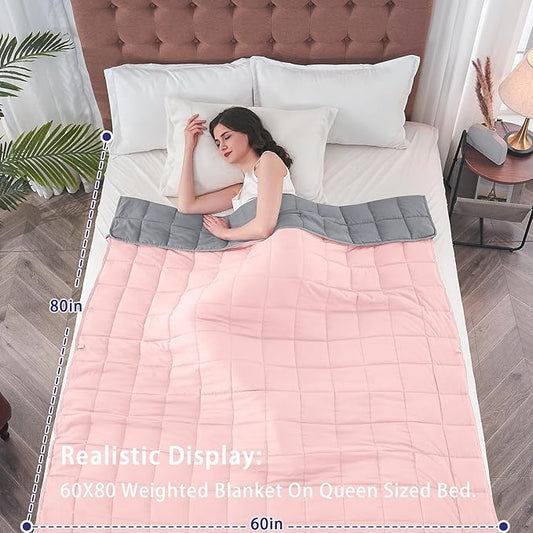 yescool 20lbs Pink Grey Weighted Blanket for Adults 60"x80", Cooling, Heavy, Breathable with Glass Beads, Queen Size, Machine Washable