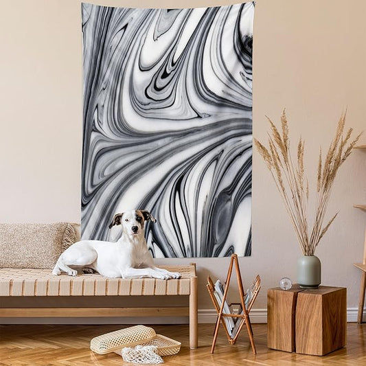 Ambesonne Abstract Tapestry, Mix of White and Black Hallucinatory and Surreal Liquid Marble Graphic Art, Wall Hanging for Bedroom Living Room Dorm Decor, 40" X 60", Grey