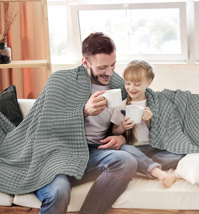 Utopia Bedding Cool Grey 100% Cotton Waffle Blanket 300 GSM [Throw - 60x50 Inch] Soft Lightweight Breathable Bed Blanket for All Season (Pack of 10)
