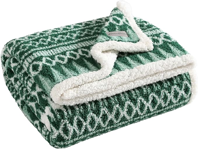 Eddie Bauer - Blanket, Super Soft Reversible Sherpa & Brushed Fleece Bedding, Throw Blankets for Couch, Ideal for Lounging (Alpine Fair Isle Green)