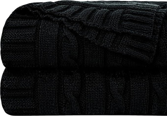 NTBAY 100% Pure Cotton Cable Knit Throw Blanket, Super Soft Warm 51x67 Knitted Throw Blanket for Couch, Sofa, Chair, Bed - Extra Cozy, Machine Washable, Comfortable Home Decor, Black