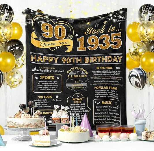 90th Birthday Gifts for Women Men, Birthday Gifts for 90 Year Old Woman Man, 90 Year Old Birthday Gifts for Women Men, 90th Birthday Gift Ideas Throw Blanket 60 x 50 Inch, Women 1935 Birthday Gifts