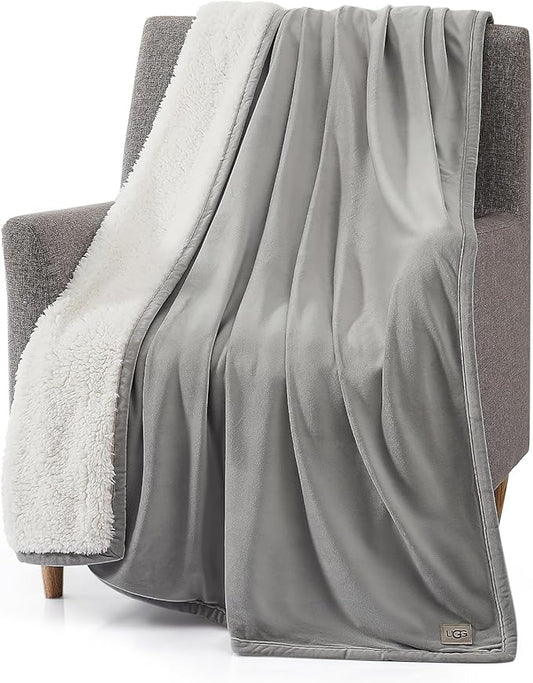 UGG Bliss Throw Blanket Plush Soft Fleece Fluffy Blankets for Bed or Couch Oversized Warm Reversible Machine Washable Medium Weight Home Decor Giftable Throw, 50-inch x 70-inch, Seal Grey