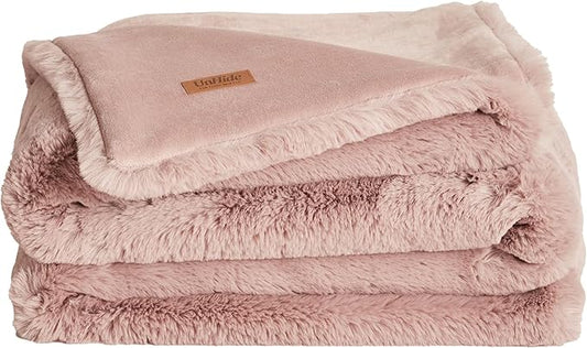 UnHide Marshmallow - Faux Fur Blanket - Heavy Weight, Extra Soft Blanket - Made from Recycled Materials - Machine Washable - Medium (60" x 80") - Rosy Baby
