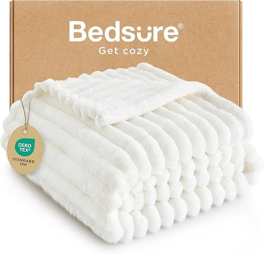 Bedsure Twin XL Blanket for Bed - GentleSoft Cozy Soft Blankets for Women, Cute Small Fleece Throws for Girls, Graduation Decorations Gift for Her Him School Dorm, Off White, 66x90 Inches