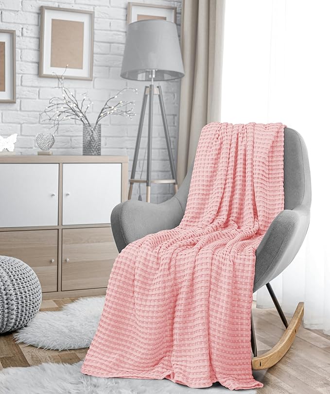 Utopia Bedding Pink 100% Cotton Waffle Blanket 300 GSM [King - 90x108 Inch] Soft Lightweight Breathable Bed Blanket for All Season